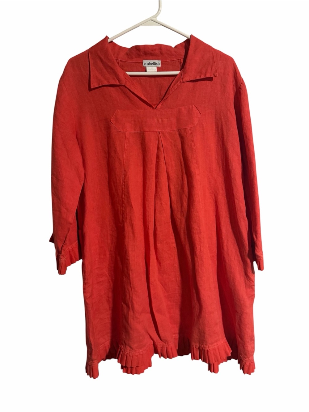 Embellish Linen Tunic Twee Pleated Hem Vacation Beach Coverup